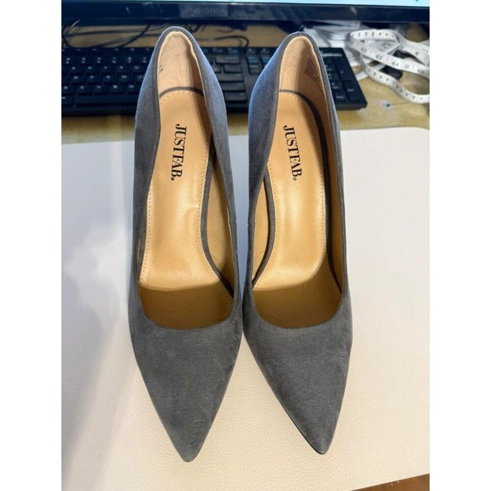 JustFab Gray Suede Pointed Toe Pumps 4” Stiletto Heels NWOT